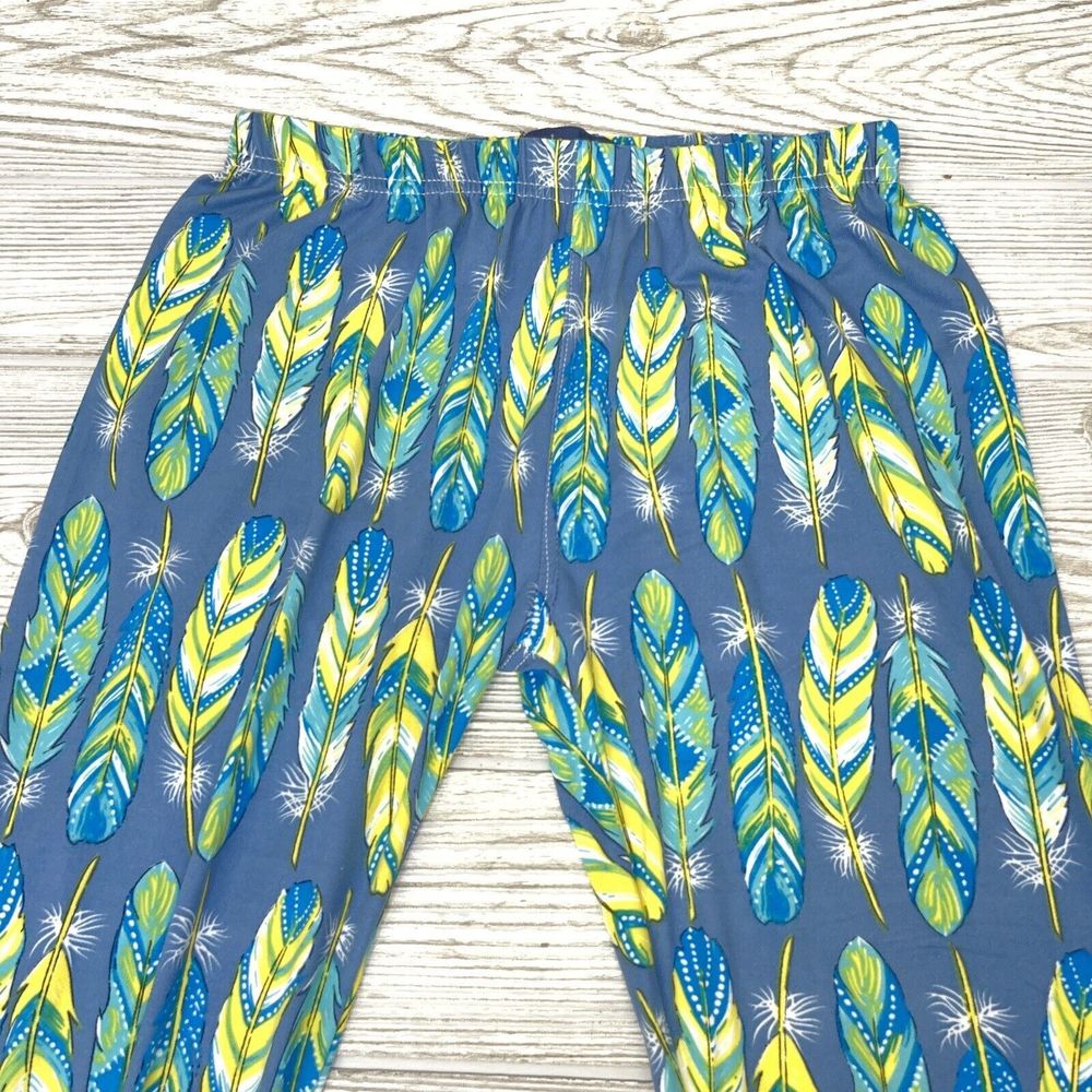 Simply Southern Leggings Blue Feathers Womens One Size Fits Most Small-Large NEW